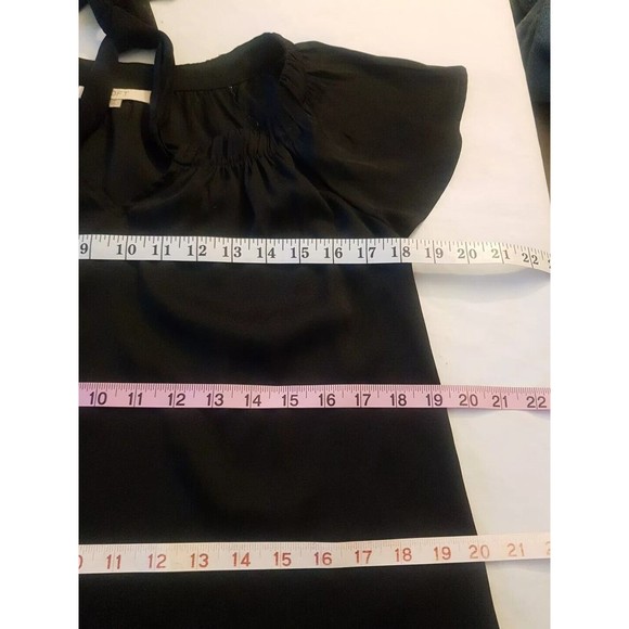 Loft Womens Blouse Size XS Black Split Neck Tied Short Sleeve Pleated Pullover - Picture 11 of 12